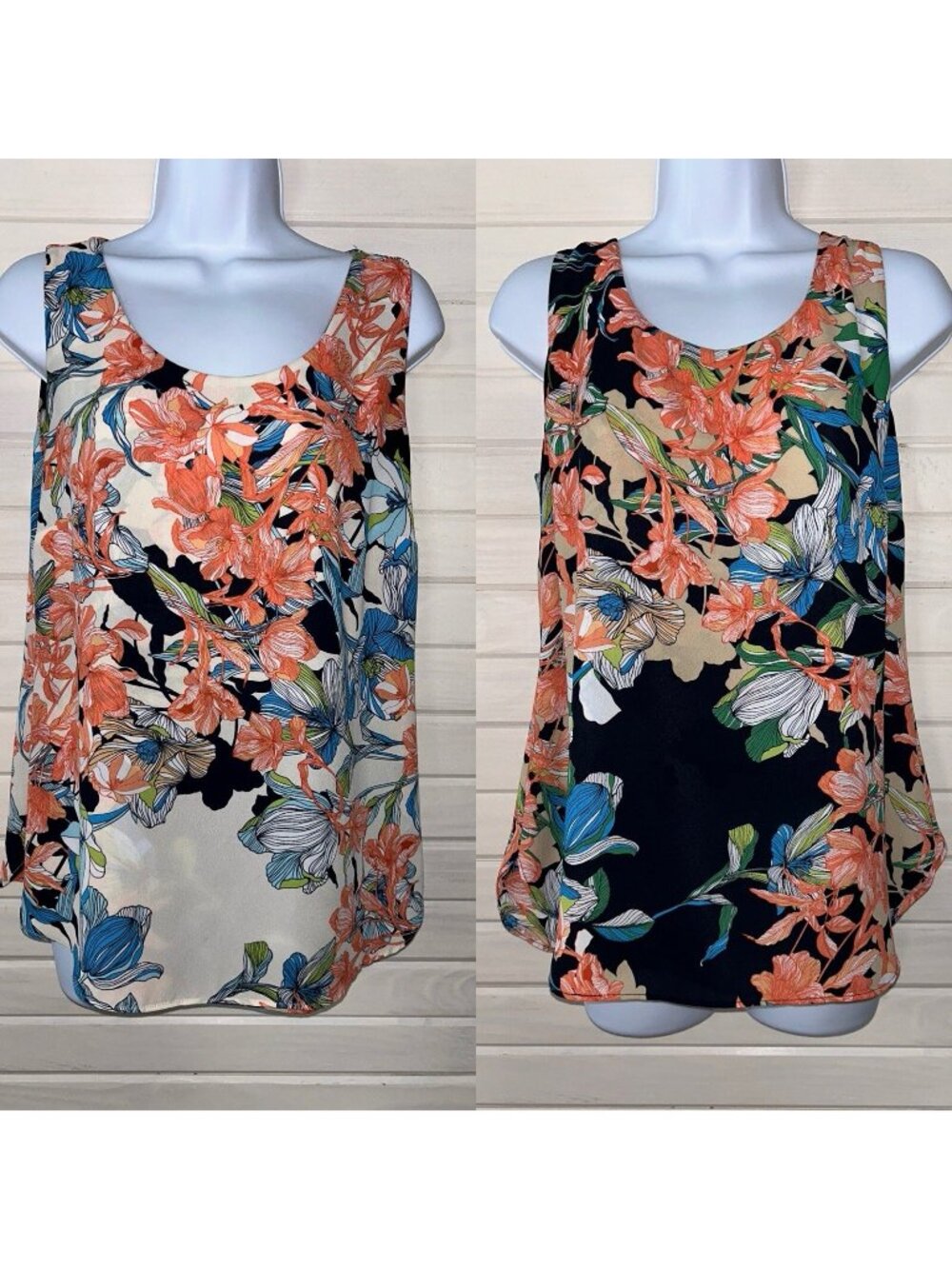 Chicos Sz 0 (SMALL) Reversible Tropical Floral Print Tank Sleeveless Cami EUC